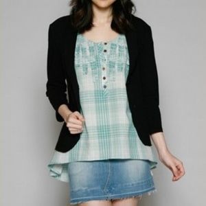 Navy Suede and Leather Blazer